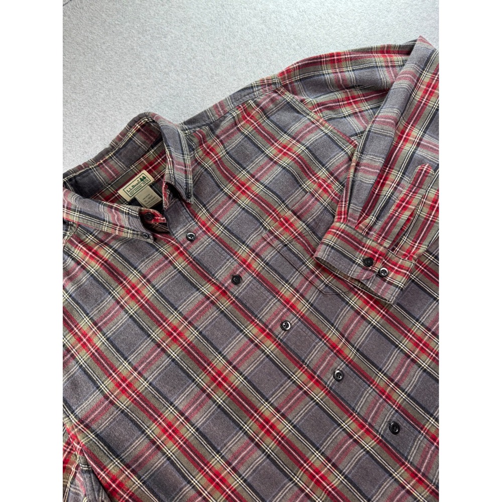 L.L. Bean Mens XL-Reg Scotch Plaid Flannel Shirt Grey Stewart Button Down 228061